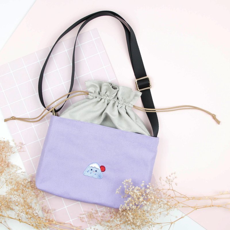 【富士山】可调式斜背水桶包/帆布/附包装 - 侧背包/斜挎包 - 棉．麻 紫色