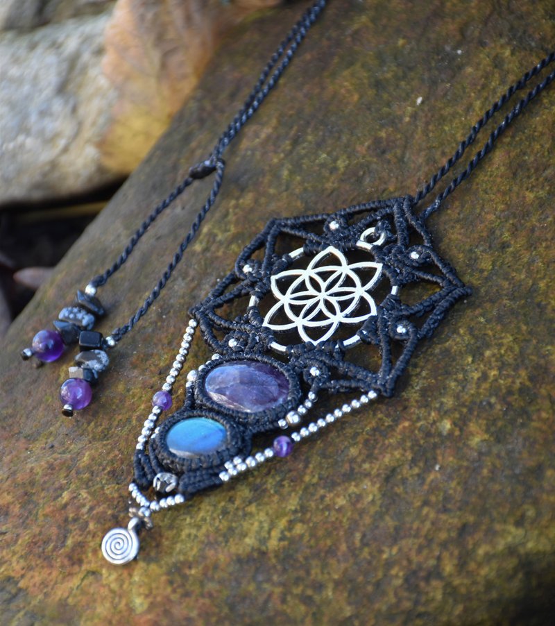 黑色曼陀罗项链，生命种子紫水晶首饰，节庆项链 - 项链 - 宝石 黑色