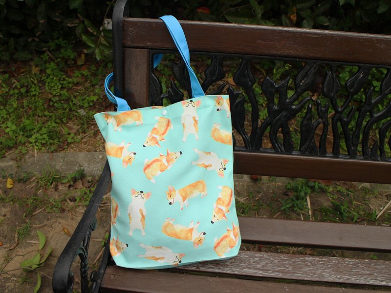 柯基犬 哥基 小狗 帆布托特包 手提包 帆布包 侧背包 杂物包 - 手提包/手提袋 - 棉．麻 绿色