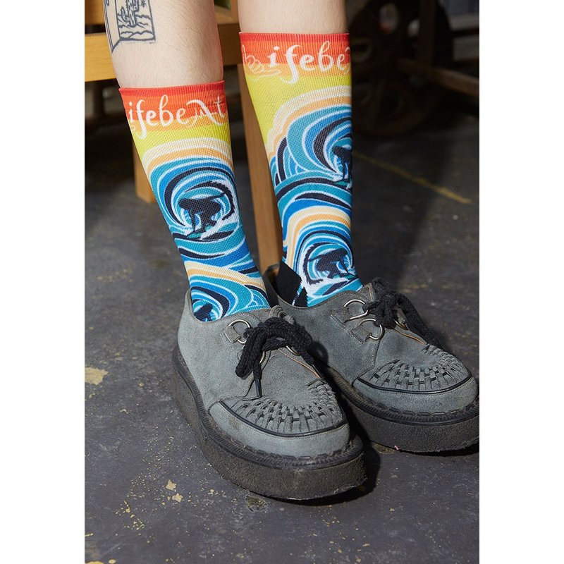 加州系列Shaka潮流印花运动袜 男女尺码 - 袜子 - 聚酯纤维 黄色