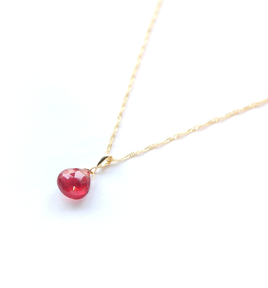 July Birthstone K10 Ruby (Maron Cut) Necklace Charm ~ BOURGEON ~ (Chain set can be purchased) - 项链 - 宝石 红色