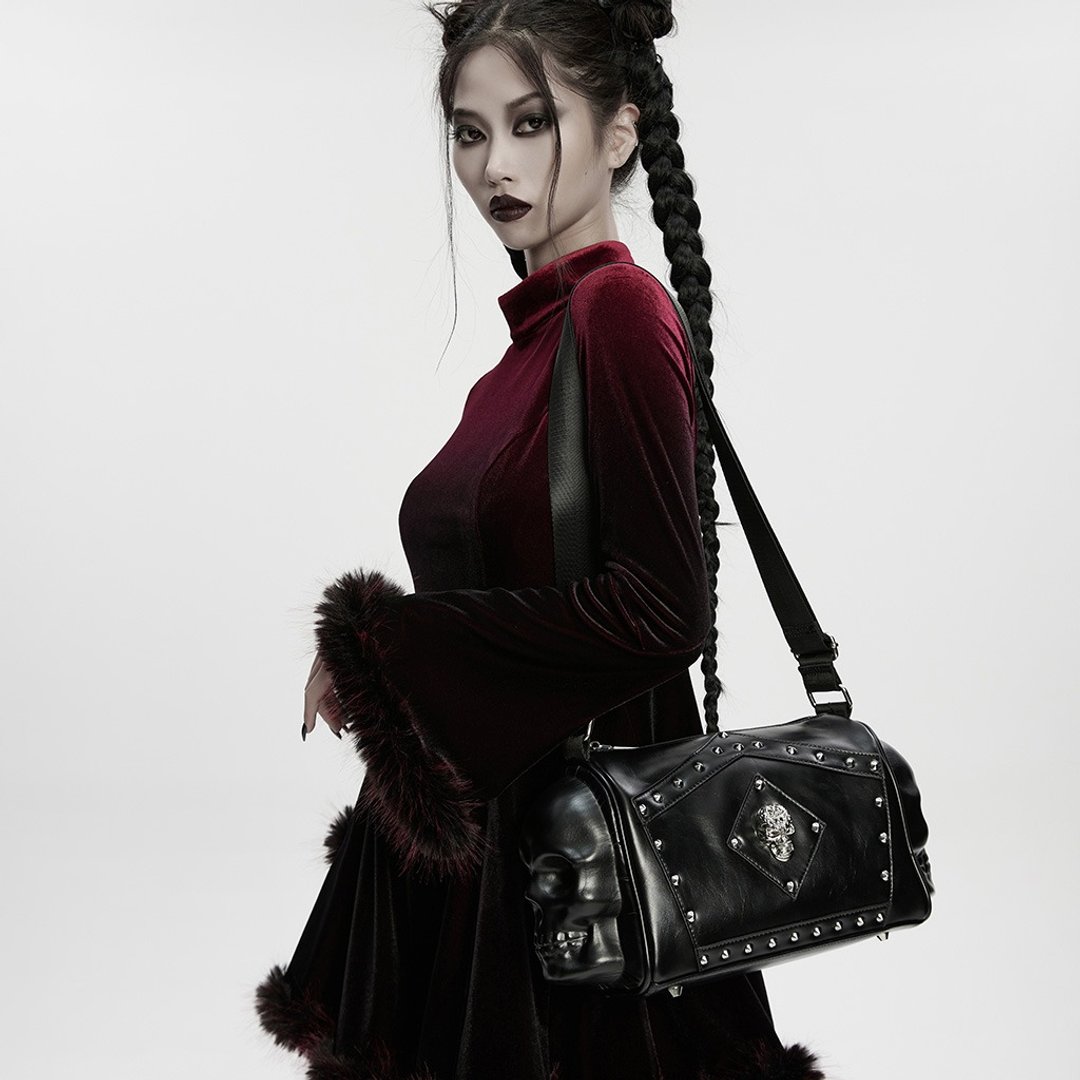庞克捉鬼人骷髅头棺材皮革背包 / 万圣节 - 侧背包/斜挎包 - 其他材质 黑色