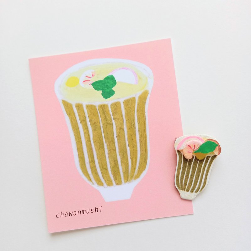 胸针 蒸し茶碗 蛋料理 手绘 独一无二 - 胸针 - 塑料 金色