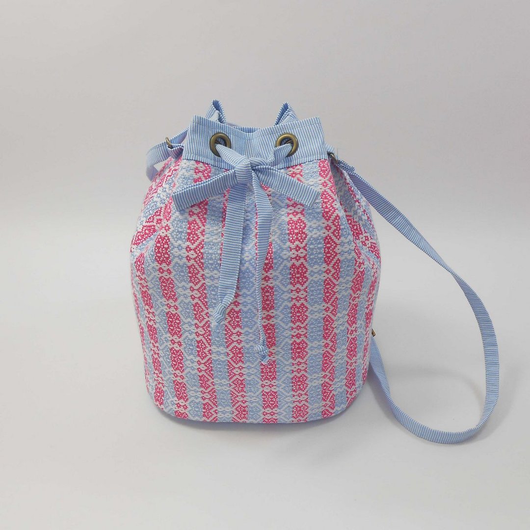 手织布 水桶包 02 - 侧背包/斜挎包 - 棉．麻 蓝色