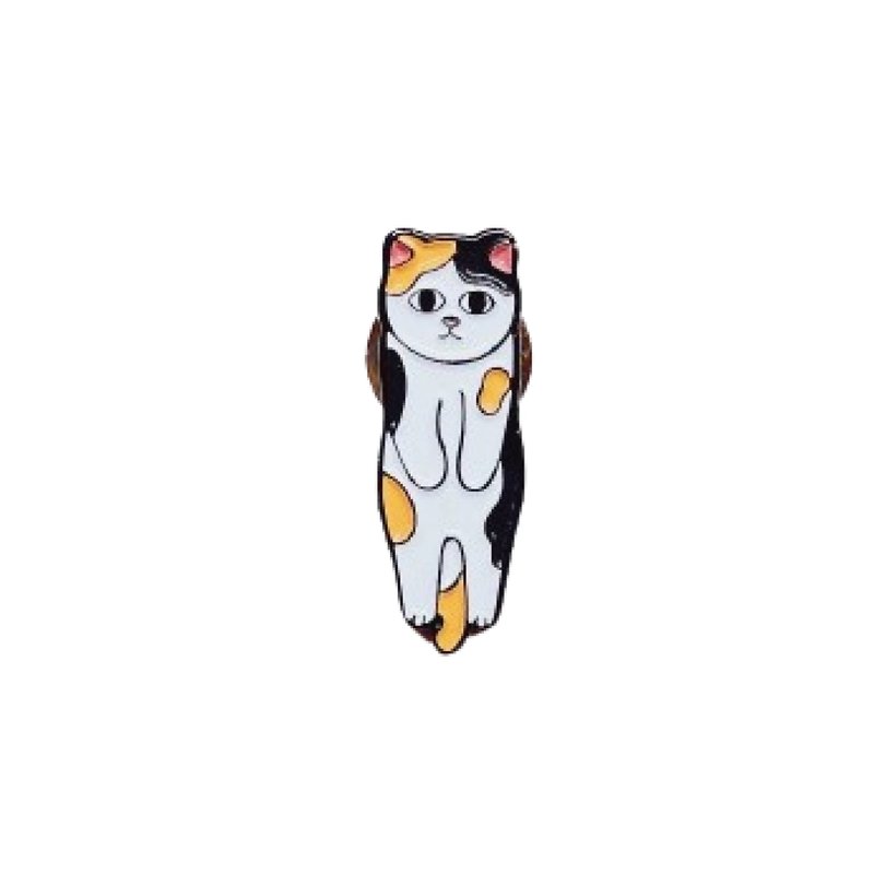 【买2送1】CALICO CAT 三色拉长猫咪 金属襟章 胸针 别针 徽章 - 徽章/别针 - 其他金属 银色