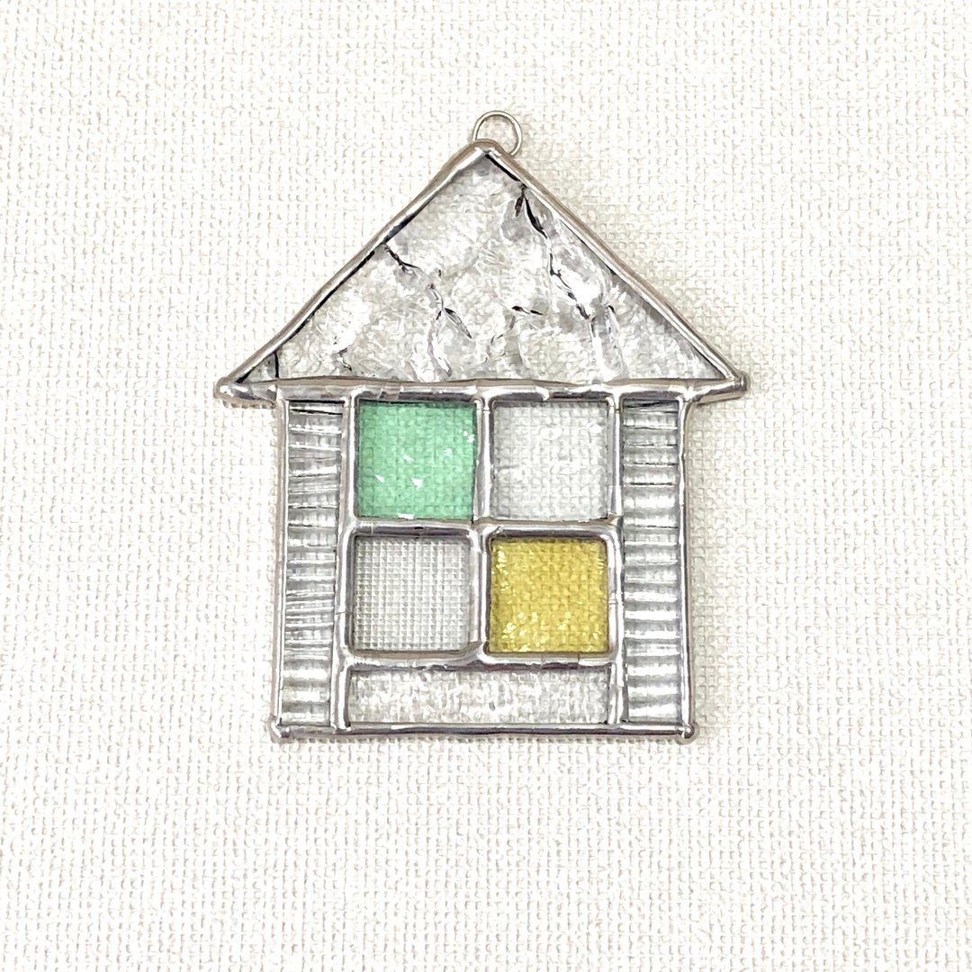 Stained glass suncatcher Maison triangular roof mint canary yellow - 墙贴/壁贴 - 玻璃 透明