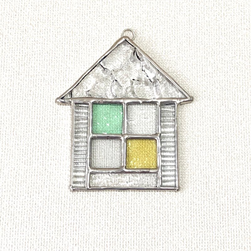 Stained glass suncatcher Maison triangular roof mint canary yellow - 墙贴/壁贴 - 玻璃 透明