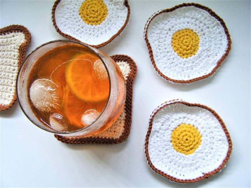 纯棉手工 荷包蛋杯垫 煎蛋杯垫 - 杯垫 - 棉．麻 多色