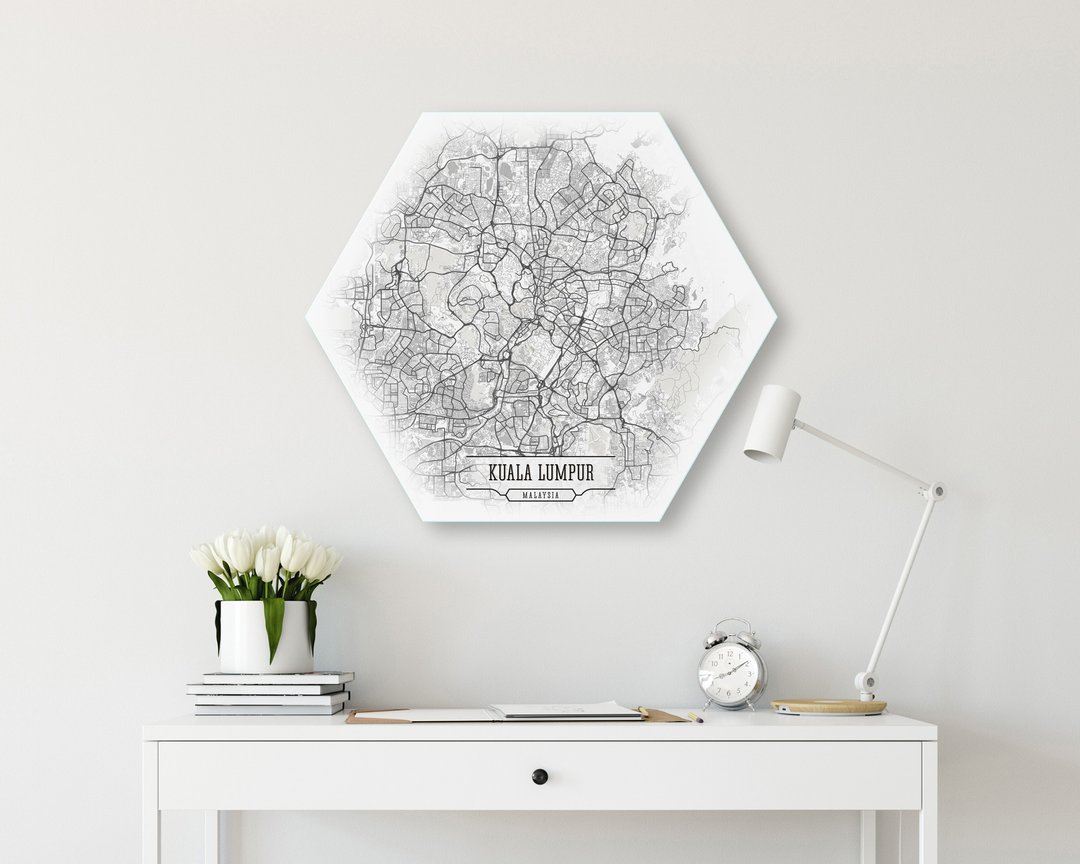 KUALA LUMPUR Malaysia Canvas Map, Malaysia Hexagonal Wall Art, Bedroom Decor - 墙贴/壁贴 - 其他材质 灰色