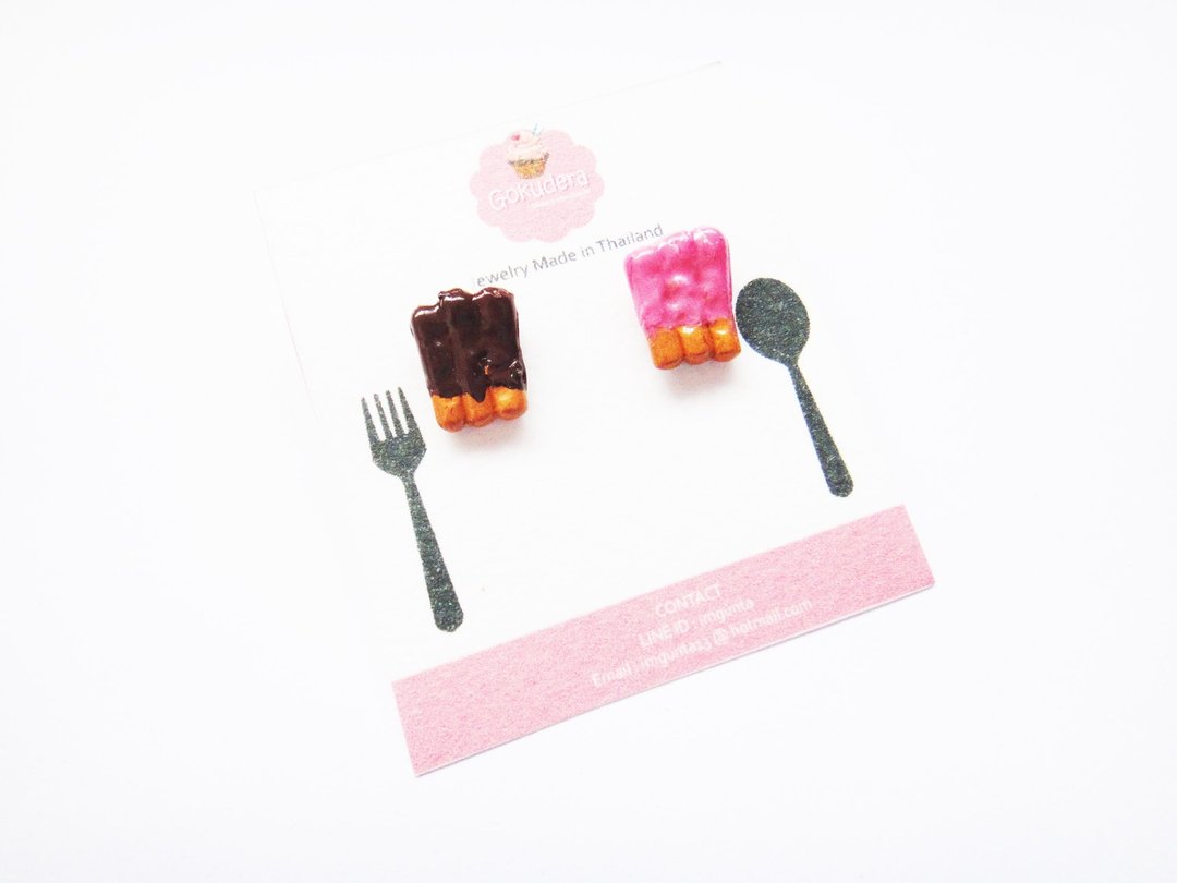 Pocky Earrings - 耳环/耳夹 - 粘土 粉红色