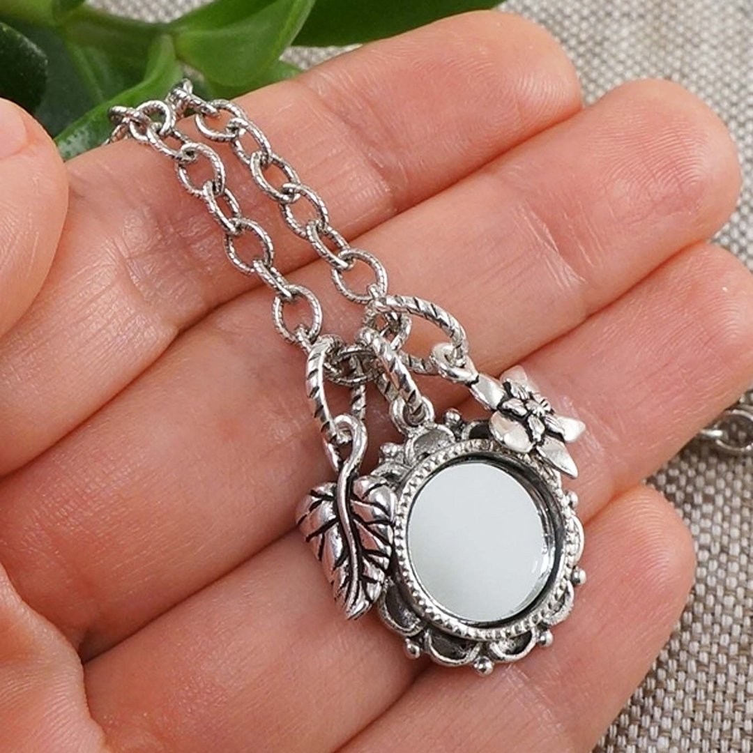 Evil Eye Glass Mirror Silver Protection Amulet Charm Pendant Necklace Jewelry - 项链 - 其他材质 银色