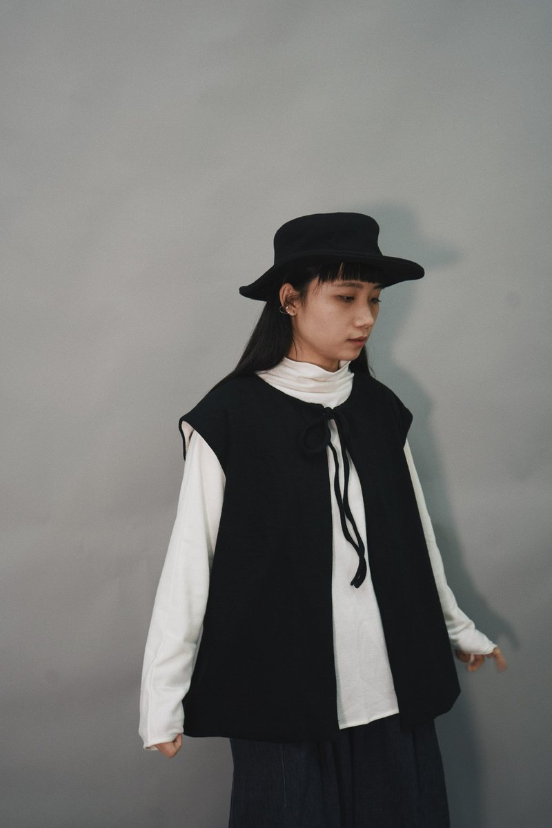 绑绳马甲-黑 - 女装上衣 - 棉．麻 黑色