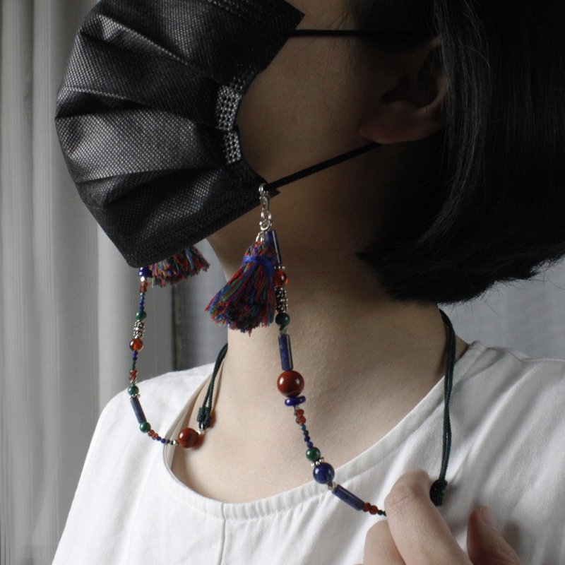 思想旅行 | 绿红蓝配色//青金石孔雀石多宝口罩链项链//两用设计 - 手链/手环 - 宝石 银色