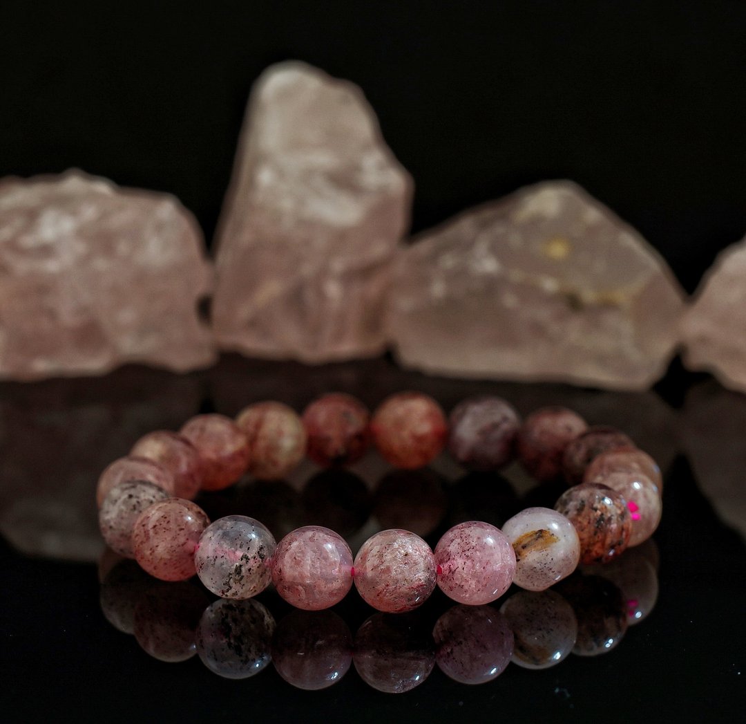 入门级旧矿红草莓晶 10.3mm 手链 (Strawberry Quartz Bracelet) - 手链/手环 - 水晶 
