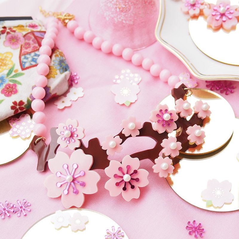 樱花颈圈 - 颈链 - 压克力 粉红色