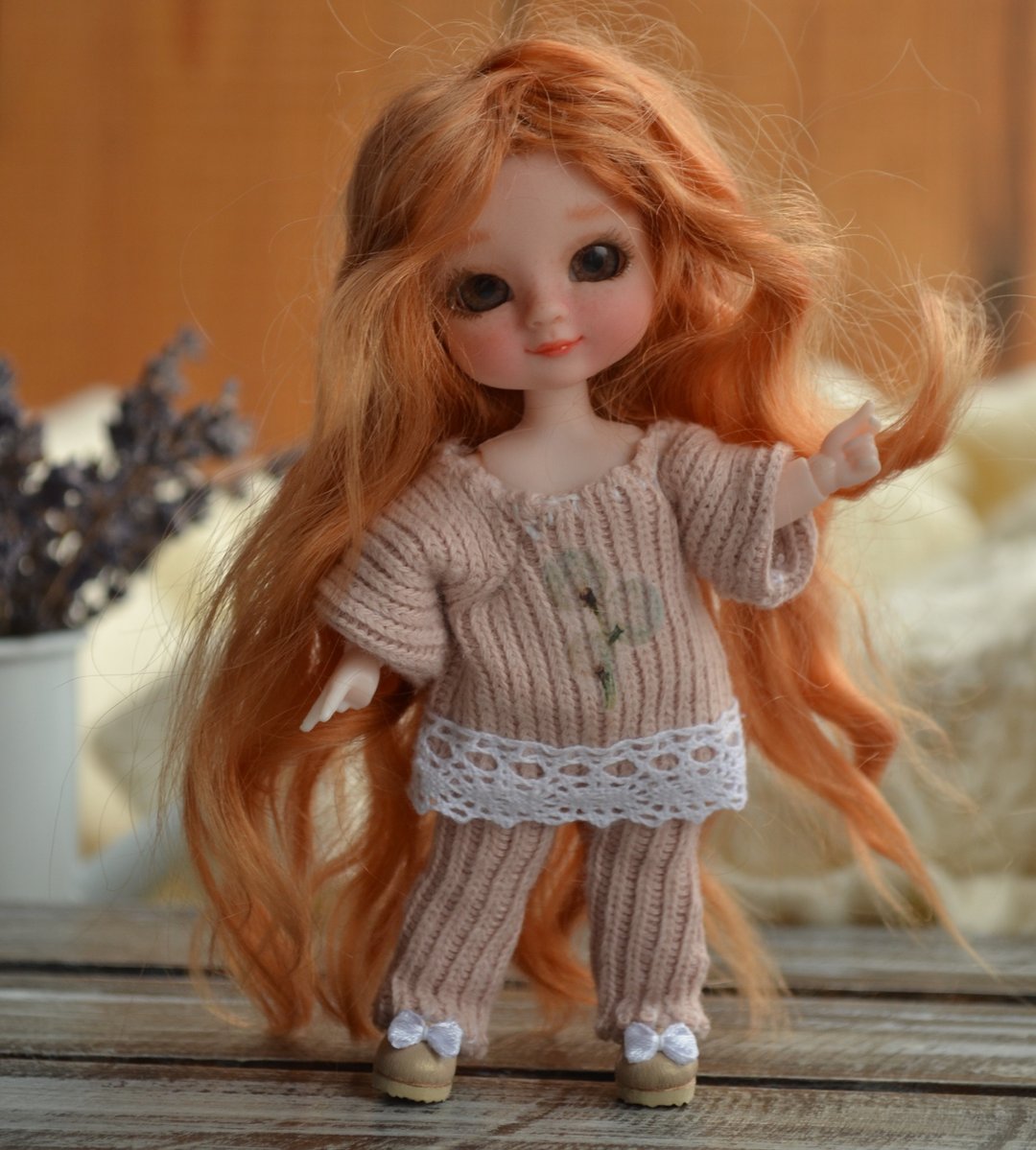 OOAK Art articulated repaint Doll, replica OB11 Doll, baboliy doll - 玩偶/公仔 - 塑料 橘色