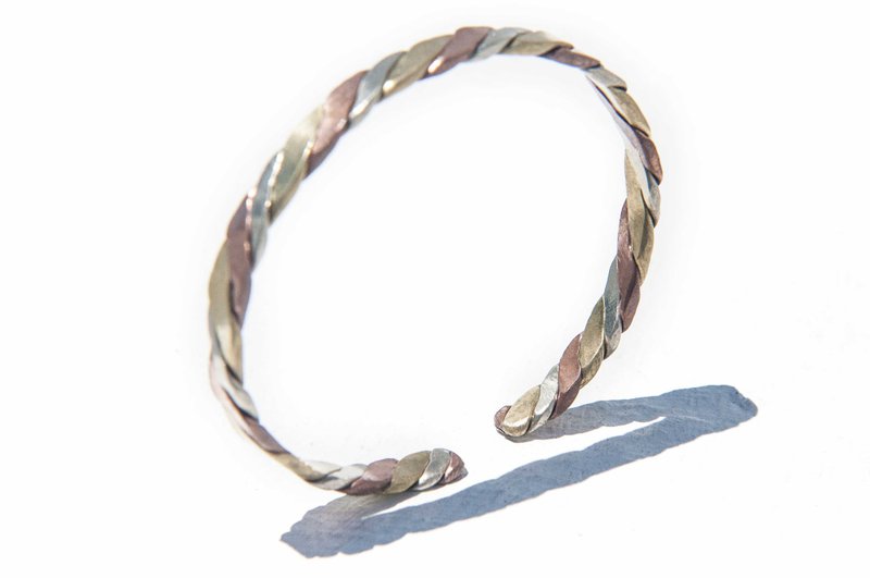 手工铜手镯/红铜手环/红铜手镯/手工手环/民族风手环-三色宽手环 - 手链/手环 - 铜/黄铜 多色