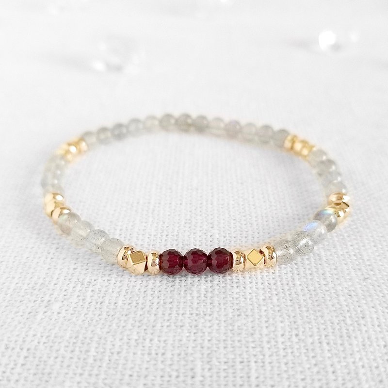 拉长石 红石榴石 水晶手链 | 守护爱情  利桃花姻缘 旺人缘 - 手链/手环 - 水晶 红色