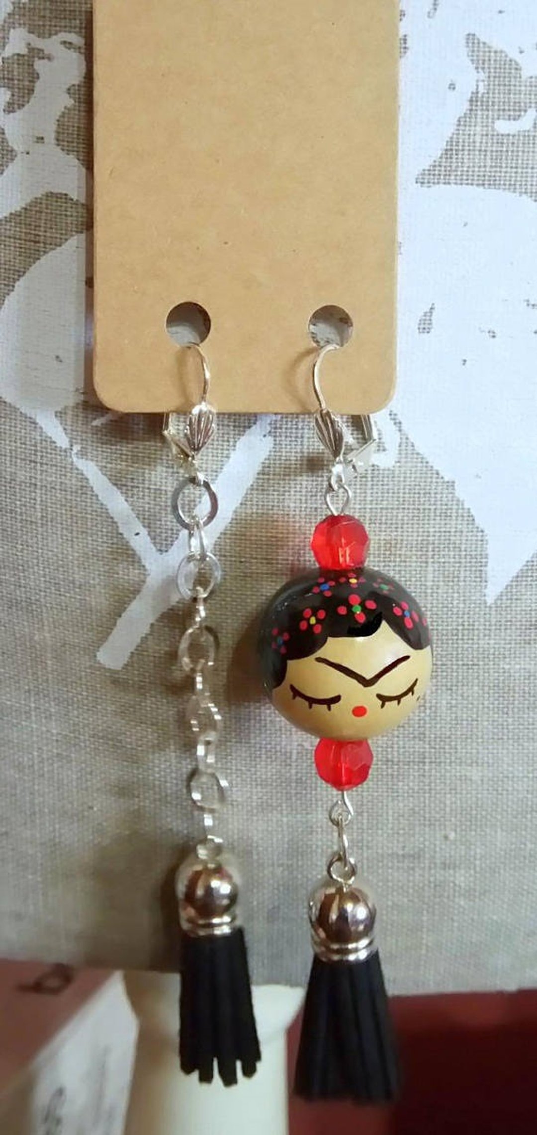Frida Kahlo earring - 耳环/耳夹 - 木头 红色