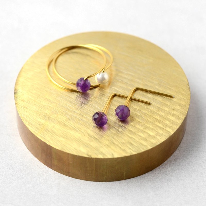 福袋 2024 紫水晶耳针与戒指套装 手术不锈钢贝壳珍珠 生日礼物 - 耳环/耳夹 - 半宝石 紫色