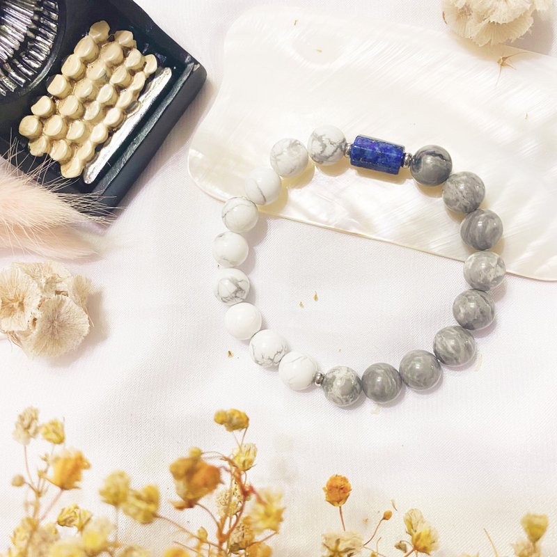 【定制化礼物】情侣对练 女款 青金石 白松石 毕加索石 - 手链/手环 - 水晶 灰色