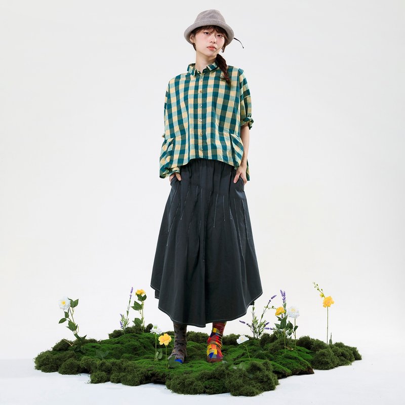 放射压线不规则打褶裙 - 裙子 - 其他人造纤维 灰色