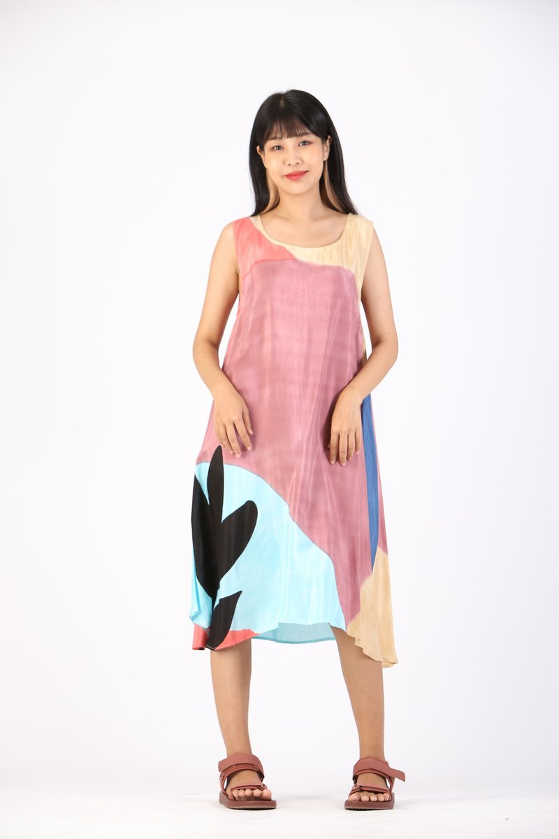 Dress Hand Paint Soft Cotton Silk for Yoga Vacation Holidays - 洋装/连衣裙 - 聚酯纤维 粉红色