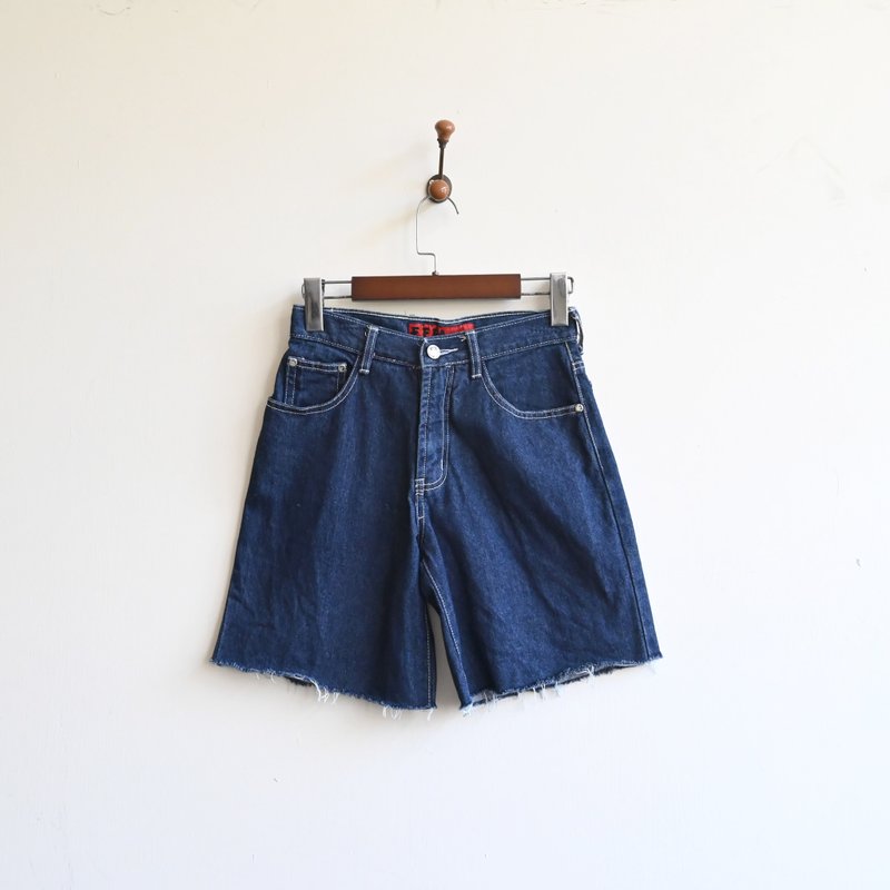【蛋植物古着】高腰古着牛仔短裤 - 女装短裤 - 棉．麻 蓝色
