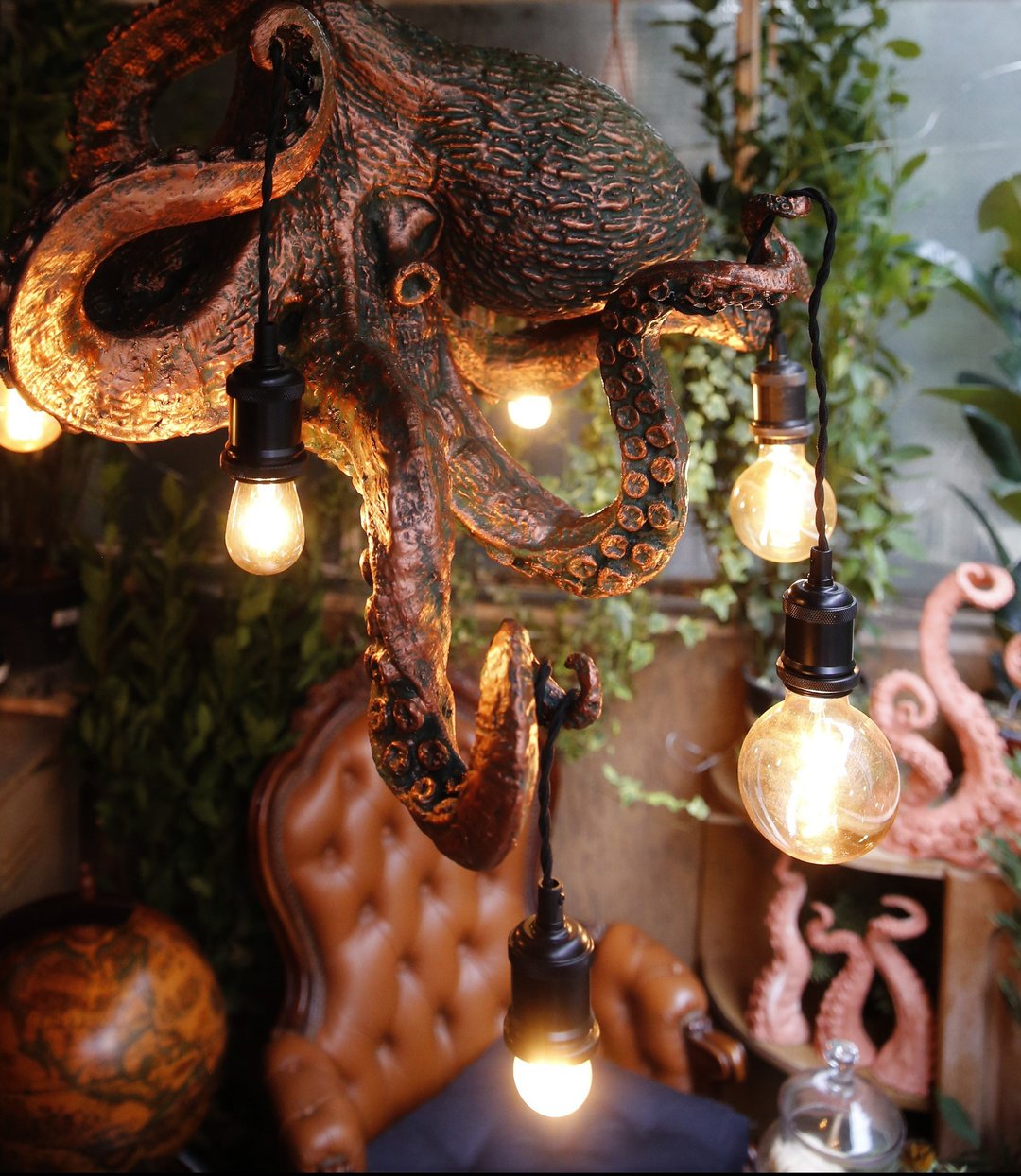 Octopus Tentacle chandelier Cthulhu mythos Fantasy Gift Idea, Steampunk vintage - 灯具/灯饰 - 环保材料 咖啡色