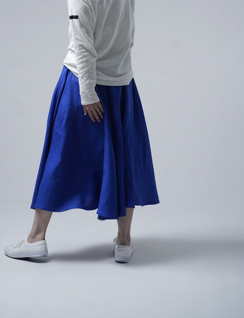Linen Circular Skirt / Ultramarine s002f-umn1 - 裙子 - 亚麻 蓝色