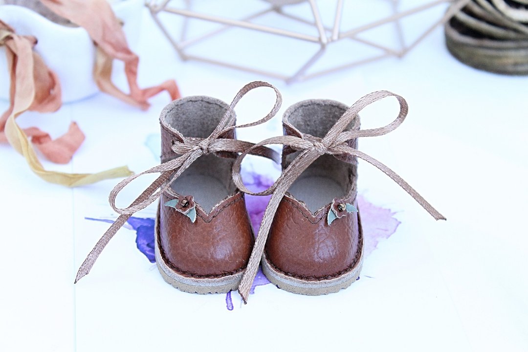 Paola Reina doll shoes 50 mm of brown color - 玩偶/公仔 - 真皮 咖啡色