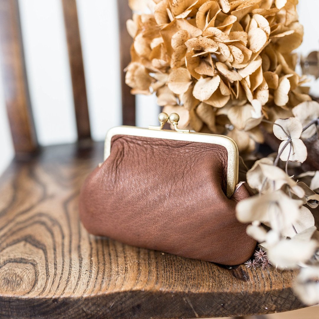 adult deerskin clasp purse / chocolate - 皮夹/钱包 - 真皮 咖啡色