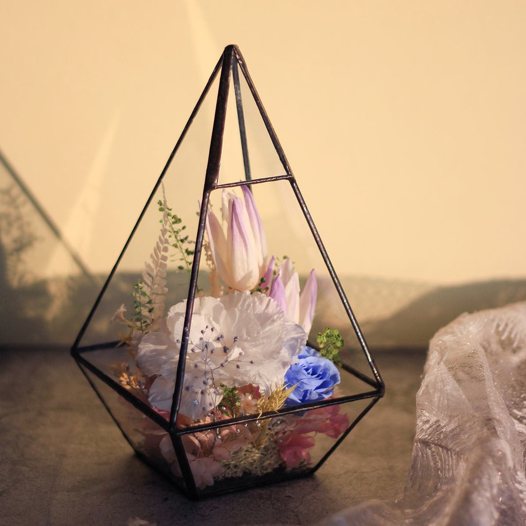永生花玻璃罩盅/低调桔梗郁金香 玻璃屋/定制永生玫瑰花礼 - 干燥花/捧花 - 植物．花 多色