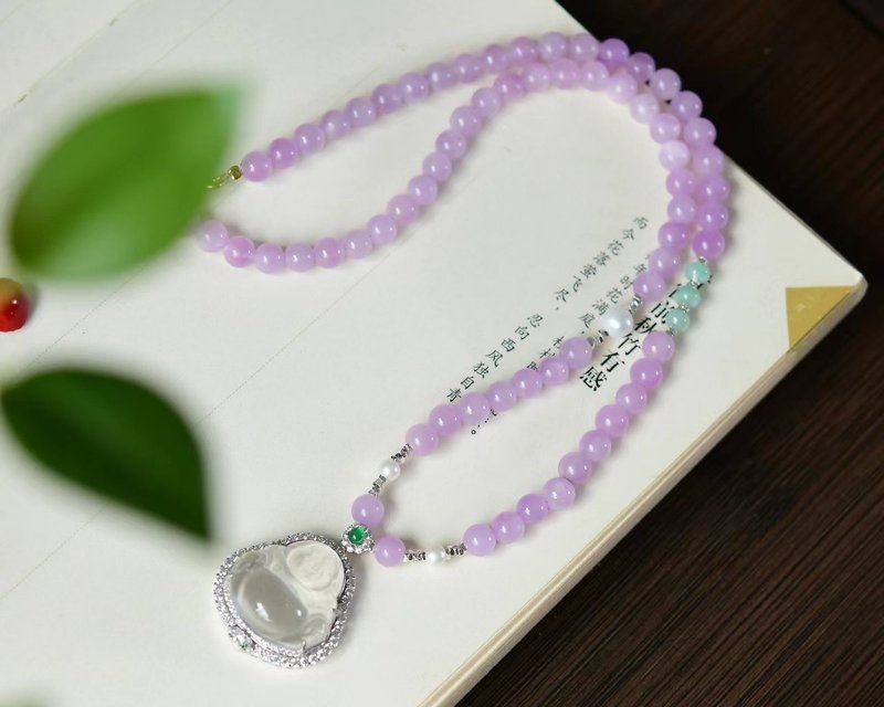 天然紫锂辉项链水沫玉佛公项链 精工雕刻的水沫玉佛公可保平安 - 项链 - 水晶 