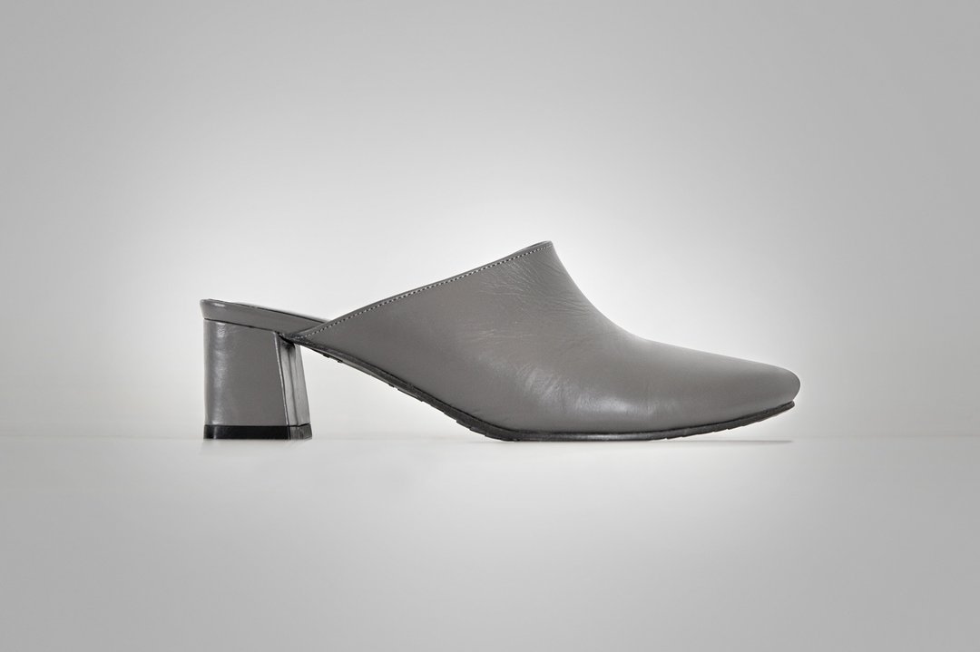 Mules Heels (极致灰) Gray 中高跟穆勒 | WL - 高跟鞋 - 真皮 灰色