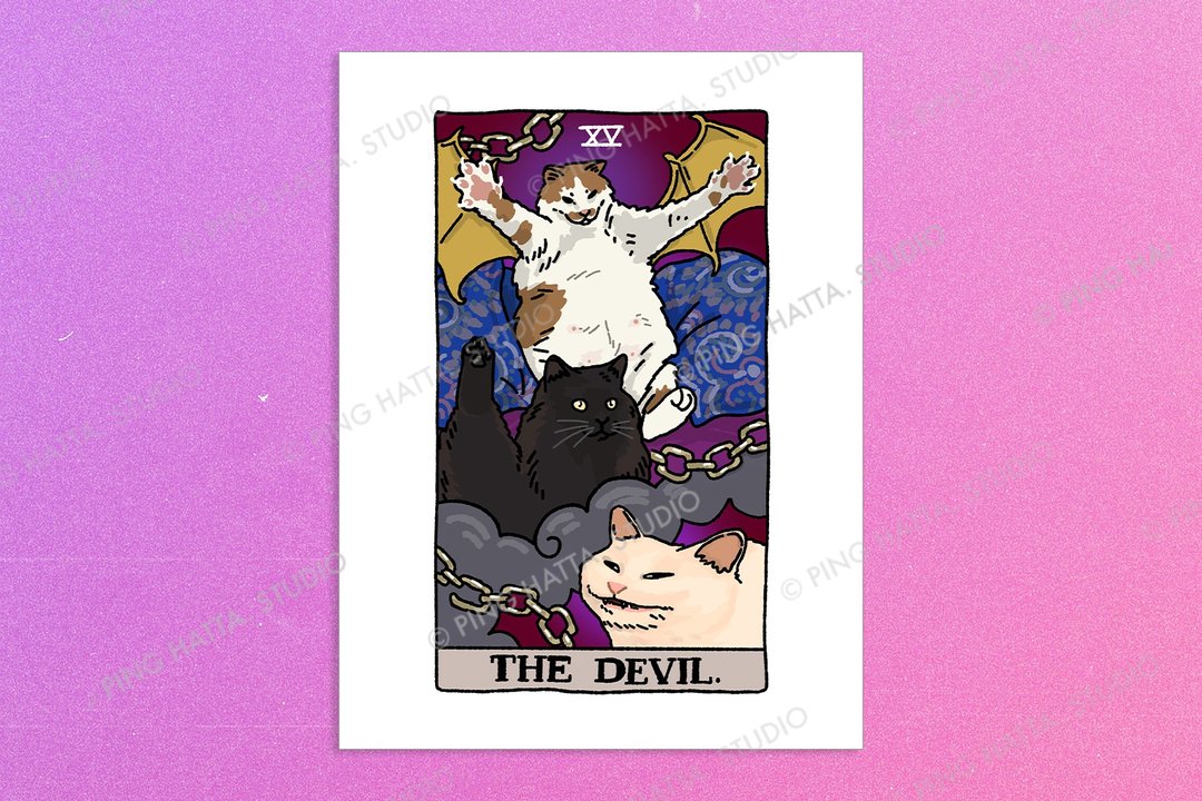 The Devil Cursed Cat Meme Tarot Art Poster - 海报/装饰画/版画 - 纸 