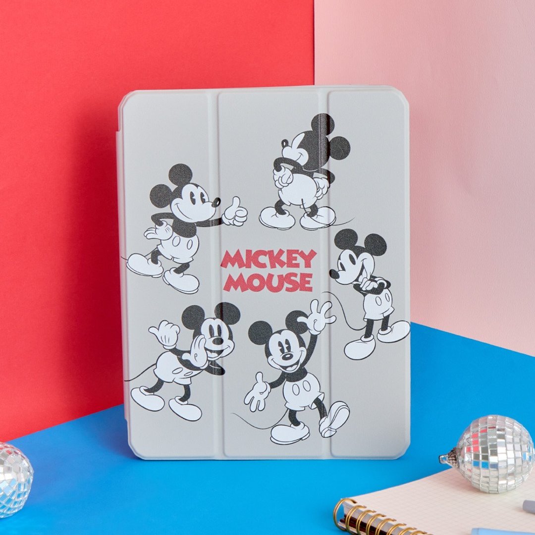 Disney经典米奇款黑白绕圈圈强悍磁吸iPad三折保护壳 - 平板/电脑保护壳 - 塑料 多色