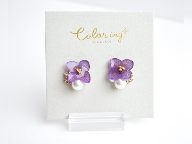本真绣球花耳环耳夹 - 耳环/耳夹 - 其他材质 紫色