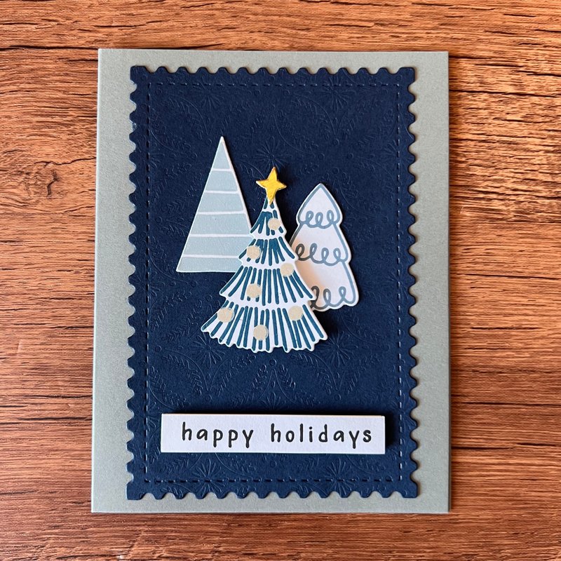 happy holidays 圣诞树 圣诞卡 - 卡片/明信片 - 纸 蓝色
