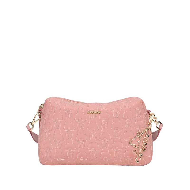 cocomojo Bunny系列-兔子车花尼龙/轻量大容量/单肩包 - 侧背包/斜挎包 - 绣线 粉红色