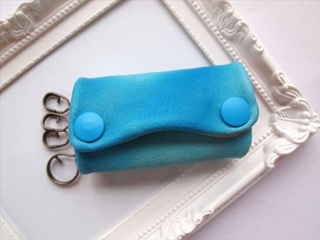 Luxury pig leather soft key case [hand-dyed leather] 1543008 - 钥匙链/钥匙包 - 真皮 蓝色