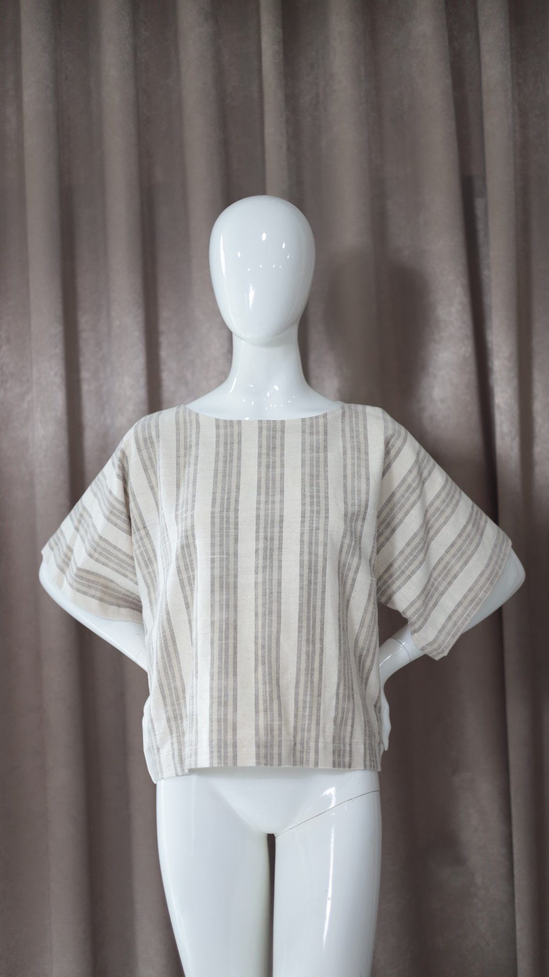 Loom & Leaf - 宽袖和服式上衣 手捻棉手工编织 - 女装上衣 - 棉．麻 灰色