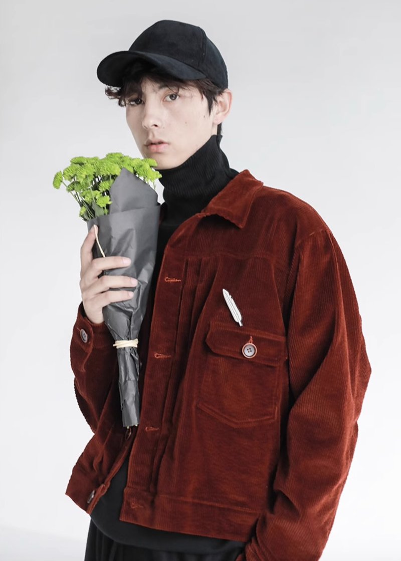 不紧不慢 日系复古灯芯绒夹克外套 - 男装上衣/T 恤 - 其他材质 咖啡色
