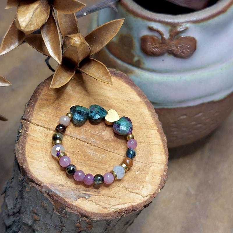 守护戒指 | 红宝黝帘石 | 彩碧玺 | - 戒指 - 水晶 