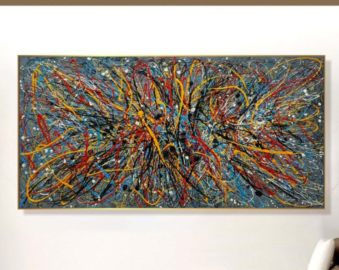 大型抽象风景画 彩色画 抽象波洛克风格 - 墙贴/壁贴 - 压克力 多色