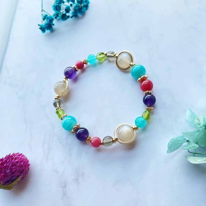 天河石 紫水晶 蔷薇石 奶茶月光 橄榄石||好运爱情贵人智慧 手链 - 手链/手环 - 水晶 多色