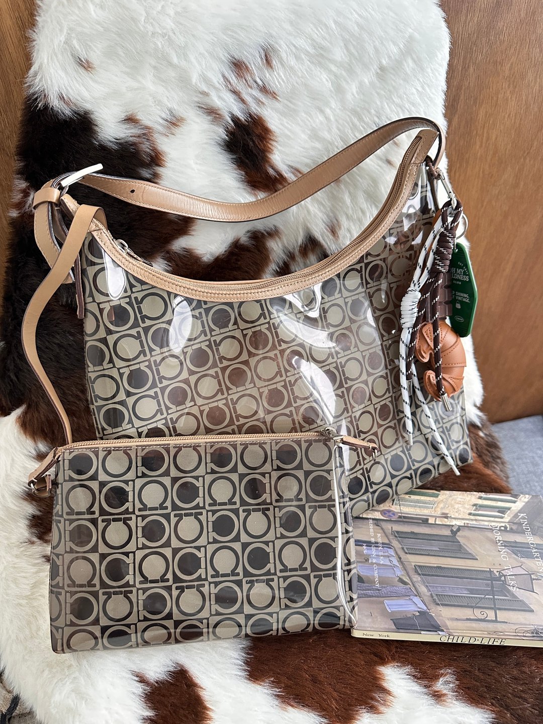 中古包 Ferragamo 菲拉格慕 透明老花肩背包 - 手提包/手提袋 - 其他材质 透明