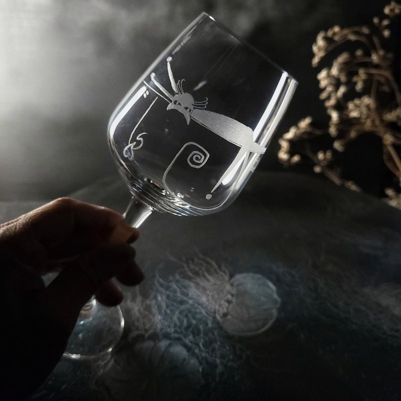 【爱爱猫恋对杯】客定手雕 高脚对杯 雕图/免费刻字 - 酒杯/酒器 - 玻璃 透明