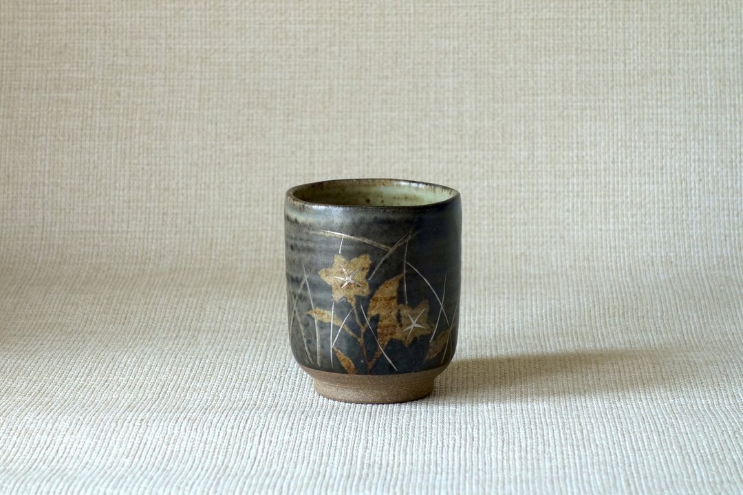 汤のみ 银彩秋草纹c - 茶具/茶杯 - 陶 黑色