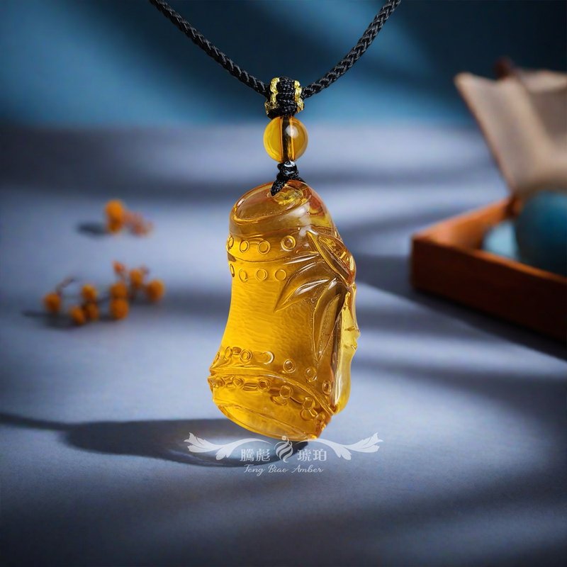 腾彪琥珀 天然琥珀蜜蜡 净水级 蓝绿琥珀 节节高升 精品伸缩 绳链 - 项链 - 半宝石 橘色